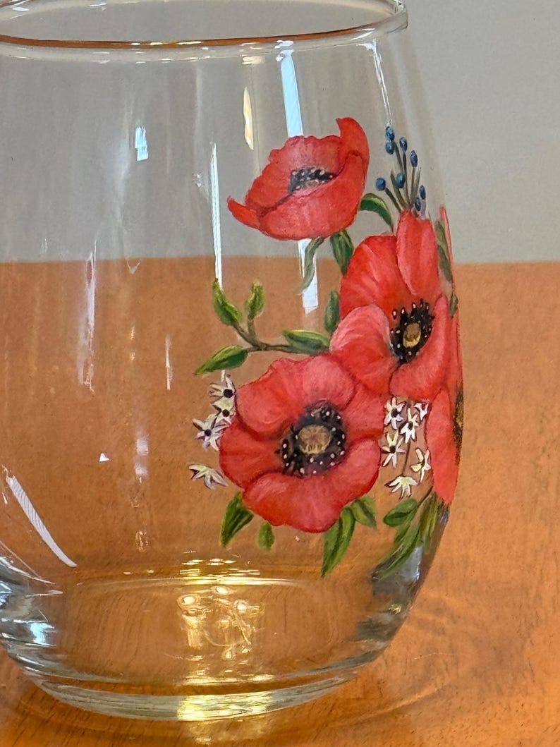 Hand Painted POPPIES on 20 Fl Oz Stemless Wine Glasses Etsy