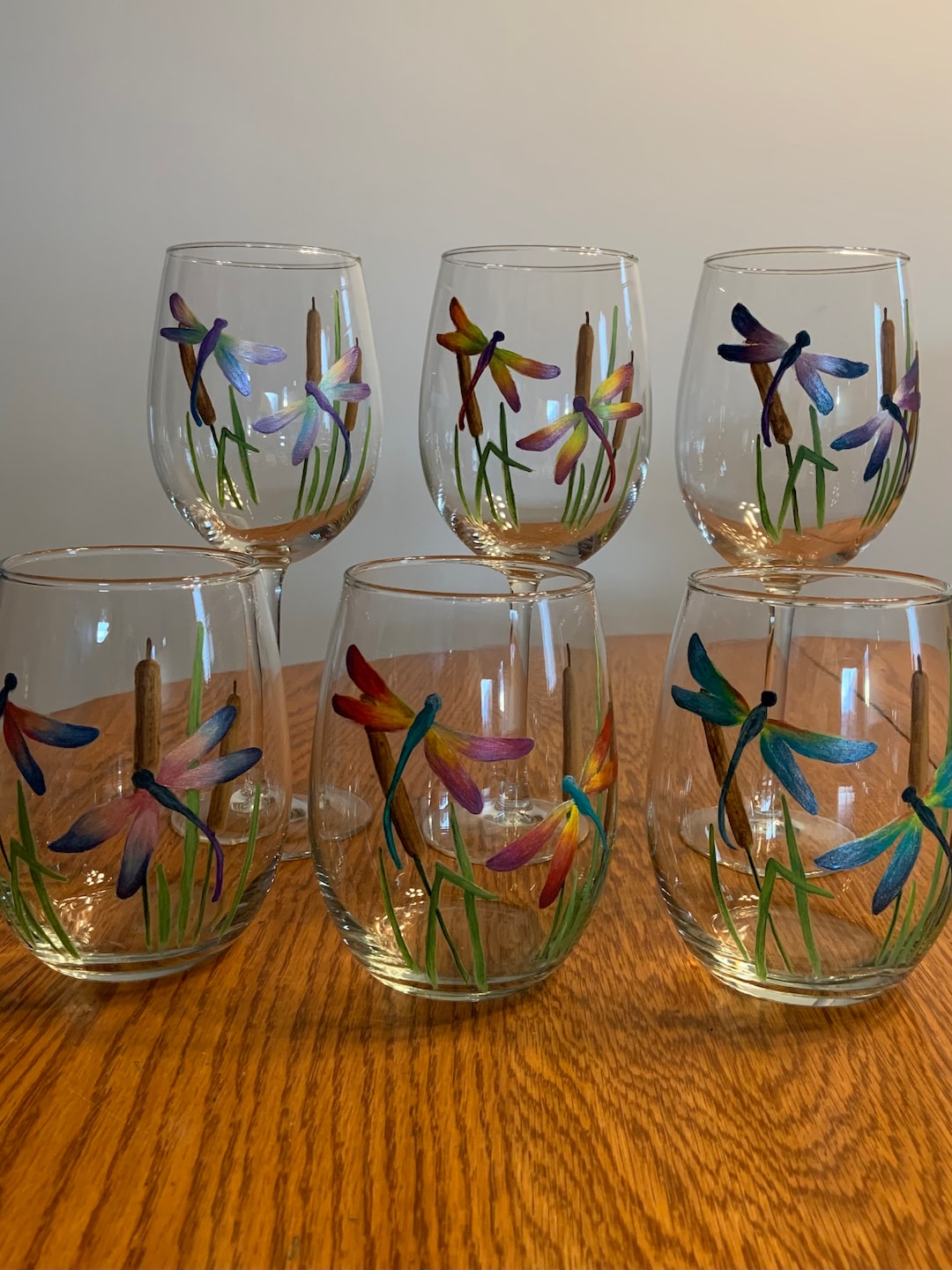 Hand Painted DRAGONFLY Glasses Stemmed or Stemless Wine Glasses Etsy