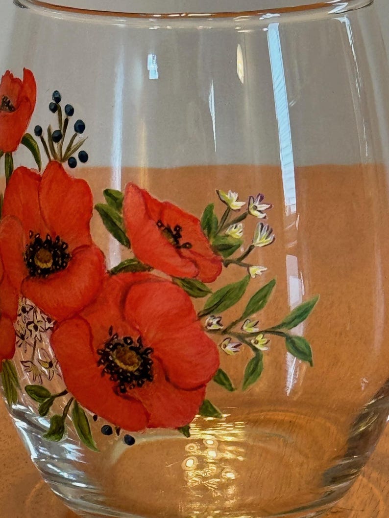 Hand Painted POPPIES on 20 Fl Oz Stemless Wine Glasses Etsy