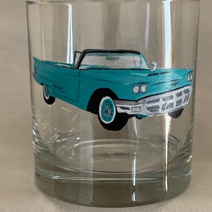 1960 THUNDERBIRD Convertible hand-painted on a Whiskey Glass