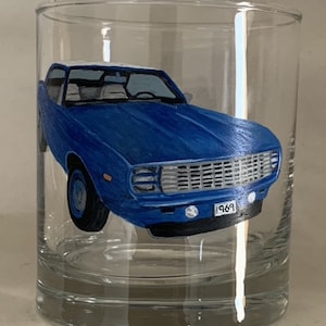 1969 Chevrolet CAMARO hand-painted on a Whiskey Glass