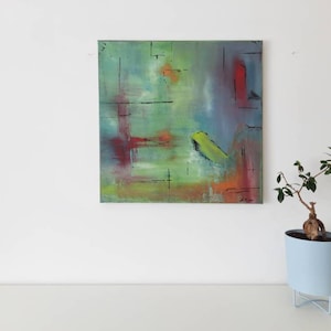 Hidden forest lake, 50 cm x 50 cm, acrylic painting/ abstract/ stretched canvas