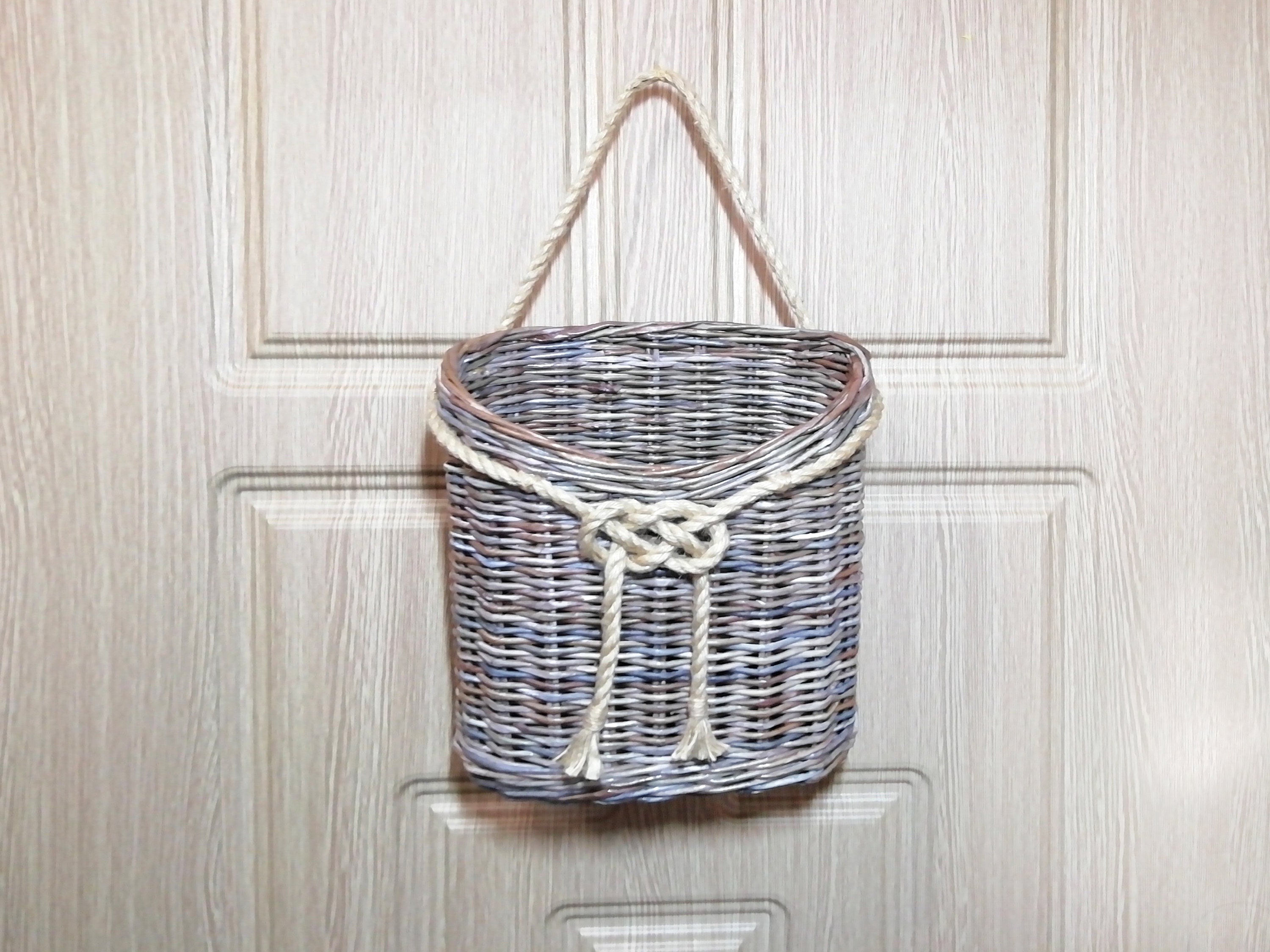 Wicker door basket with handle for flowers brown wall hanging Etsy