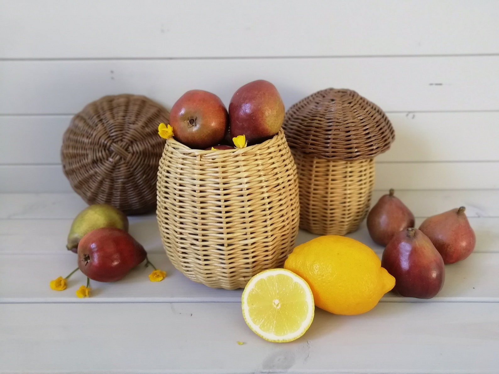 Wood MUSHROOM basket with lid of natural color food storage | Etsy