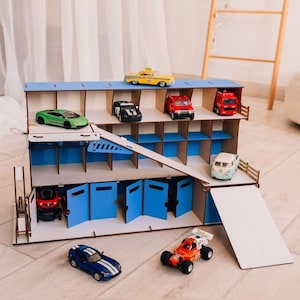 Parkeergarage, Parkgarage, Poppenhuisgarage, Autowasserette, Lasersnijdende Garage, Oekraïense Handgemaakte Houten Parkeergarage