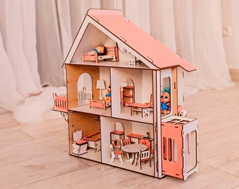 Maison de poupée pour LOL avec ascenseur et meubles jouet maison de poupée bricolage meubles de poupée Montessori maison de poupée 3D Puzzle Miniature cadeau pour fille 5 ans