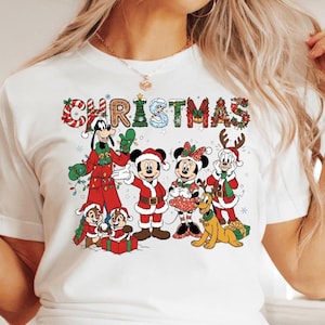 Mickey and Friends Holiday Shirt, Disney Christmas Tee, Cute Matching Family Xmas T-Shirt, Goofy Pluto Minnie Chip Dale Christmas Outfit