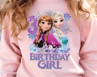 Personalized Frozen Birthday Girl Sweatshirt, Elsa and Anna Bday shirt, Disney Princess Birthday, Custom Frozen Bday Family Matching Tees