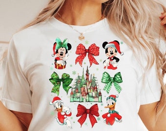 Disney Coquette Bows Mickey and Friends Shirt, Disney Mickey&#39;s Very Merry Xmas Party Tee, Disneyland Christmas Family Matching, Disney Trip