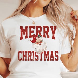 Retro Santa Claus Shirt, Vintage Merry Christmas Tee, Holiday Graphic, Cute Xmas Pajama Top, Christmas Gift for Her, holiday party outfit