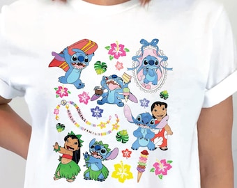 Ohana Family Shirt, Lilo and Stitch T-shirt, Cute Hawaiian Disney Graphic Tee, Summer Vacation Top, Cartoon Character Gift, Kids Disney