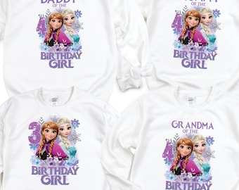 Sudadera familiar personalizada de cumpleaños de Frozen, camiseta personalizada de cumpleaños de Frozen para niña, suéter de Elsa y Anna, regalo de cumpleaños de princesa Disney
