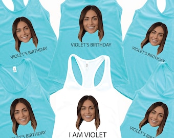 Personalized Face Birthday Tank Top, Custom Photo Squad Shirt, Funny Birthday Gift, Custom Photo Tank, Matching Birthday Party Racerback