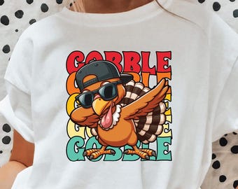 Gobble Turkey Kids T-shirt, Thanksgiving Toddler Tee