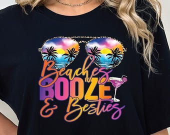 Beaches Booze Besties Shirt, Girls Trip Summer Vacation Tee