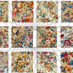 Vintage Floral Tan Bege, Papel de Parede, Artesanato, Junk Journaling, Scrapbooking, 16 Imagens Digitais para Download, Png
