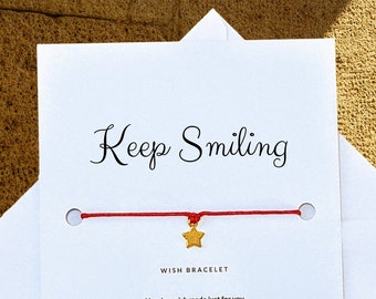 Handmade Wish Bracelet: Gold Star Charm, Keep Smiling Gift