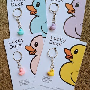 Lucky Duck Keychain, Luck Duck Keyring, Lucky Duck Gift, Good Luck Gift, pink, white, turquoise, lavender, yellow