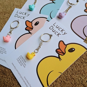 Lucky Duck Keychain, Luck Duck Keyring, Lucky Duck Gift, Good Luck Gift, pink, white, turquoise, lavender, yellow