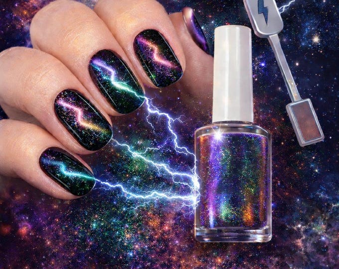 Galaxy and lightning bolt magnet combo, magnetic multichrome Handmade Indie Brand UK Varnish