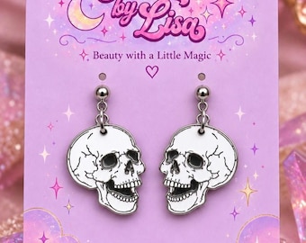 Silver Skull Mirrored Acrylic Halloween Earrings