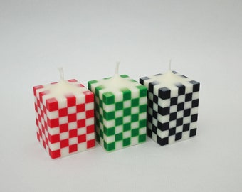 The Checkerboard Pillar Candle Soy wax & Beeswax | Unique | Handmade | Natural | Gift | Home Decor | Decoration