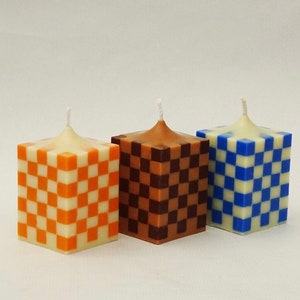 The Checkerboard Pillar Candle Soy wax & Beeswax | | Unique | Handmade | Natural | Gift | Home Decor | Decoration