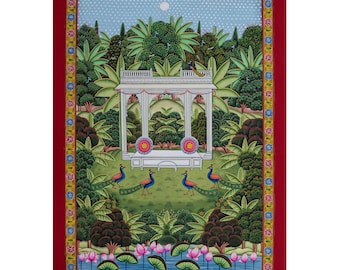 手作りの蓮池ピチワイ絵画:インドの花の壁飾り - Etsy 日本 手作りの蓮池ピチワイ絵画:インドの花の壁飾り - Etsy 日本