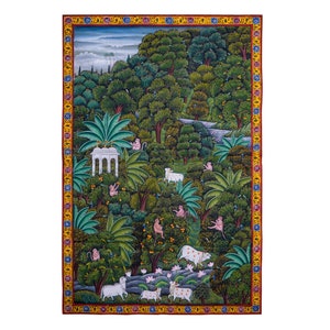 Pichwai painting, hand painted pichwai Painting, pichwai forest painting, wall art, wall decor by pichwai painting, indian famous pichwai
