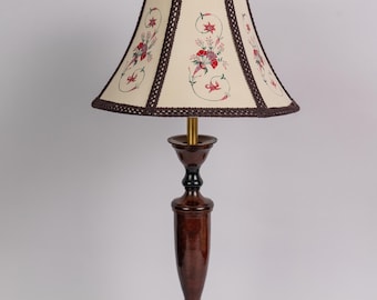 Hand-Painted Floral Lampshade, Vintage Table Lamp for bedroom, living room