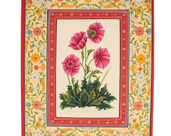 Hand painted floral painting , Hand painted Floral border, Artistic Gift for all Occasions, Made in India, Mughal Border, wall art, flowers