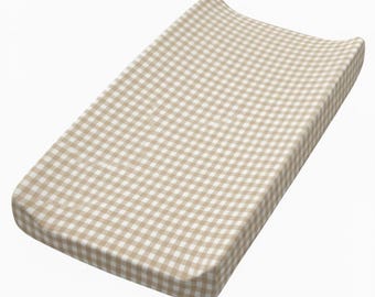 Beige Gingham Changing Pad -Cotton Changing Pad Cover - Fitted Baby Lounger Cover - Diaper Changing Pad Sheet -