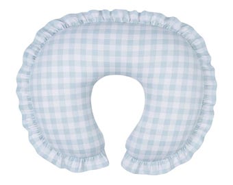 Blue Light Checkered Ruffle Nursing Pillow Cover Breastfeeding Pillow Cover for Baby Boys and Girls Baby Shower Gift Neutral Baby Pillow