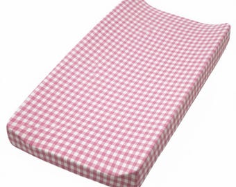 Pink Gingham Changing Pad -Cotton Changing Pad Cover - Fitted Baby Lounger Cover - Diaper Changing Pad Sheet -