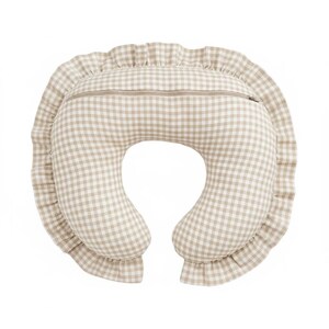 Beige Gingham Ruffle Nursing Pillow Cover Breastfeeding Pillow Cover for Baby Boys and Girls Baby Shower Gift Neutral Baby Pillow U Shape image 2