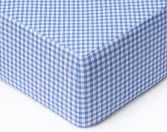 Blue White Gingham 100% Cotton Fitted Standard Crib Sheets Baby Boy Baby Girl Baby Shower Gift Baby Essential Nursery Room Cottage Core Baby