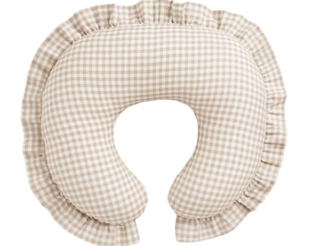 Beige Gingham Ruffle Nursing Pillow Cover Breastfeeding Pillow Cover for Baby Boys and Girls Baby Shower Gift Neutral Baby Pillow U Shape