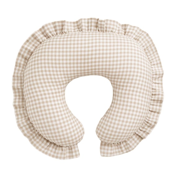 Beige Gingham Ruffle Nursing Pillow Cover Breastfeeding Pillow Cover for Baby Boys and Girls Baby Shower Gift Neutral Baby Pillow U Shape