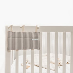 Ivory Gray StripedCaddy - Crib Pocket Organizer - Book Caddy- Baby Organizer - Nursery Organizer - Diaper Holder - Pocket Organizer -Baby