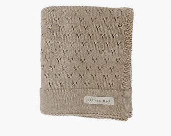 Heirloom Knit Pointelle Baby Blanket - Knitted Brown Baby Blanket - Cozy Knit Baby Blanket- Newborn Product - Neutral Pointelle Blanket