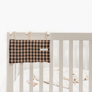 Ghingham Brown Caddy -Crib Pocket Organizer - Book Caddy- Baby Organizer -Nursery Organizer -Diaper Holder - Pocket Organizer - Baby Storage