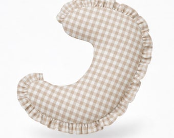 Beige Gingham Ruffle Nursing Pillow Cover Breastfeeding Pillow Cover for Baby Boys and Girls Baby Shower Gift Neutral Baby Pillow UShape