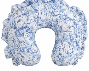 Blue Toile Ruffle Nursing Pillow Cover Breastfeeding Pillow Cover for Baby Girls Baby Boy Shower Gift Baby Pillow Cover Only