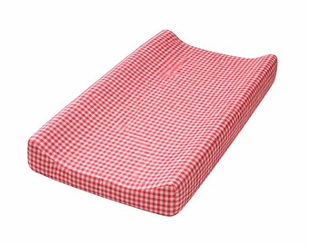 Red White Gingham Changing Pad -Cotton Changing Pad Cover - Fitted Baby Lounger Cover - Diaper Changing Pad Sheet -