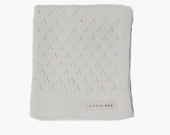 Heirloom Knit Pointelle Baby Blanket - Knitted White Baby Blanket - Cozy Knit Baby Blanket- Newborn Blanket - Neutral Baby Blanket - Cotton