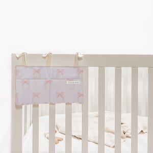 Pink Bow Girl Caddy - Crib Pocket Organizer - Book Caddy- Baby Organizer - Nursery Organizer - Diaper Holder - Pocket Organizer -Baby