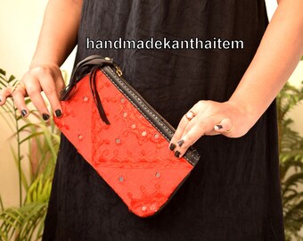 Portefeuille Femme, Tribal Wallet - Small size, Handmade Women Zippered Short Wallet Clutch, Native Mirror Work wallet Purse, Hipster wallet