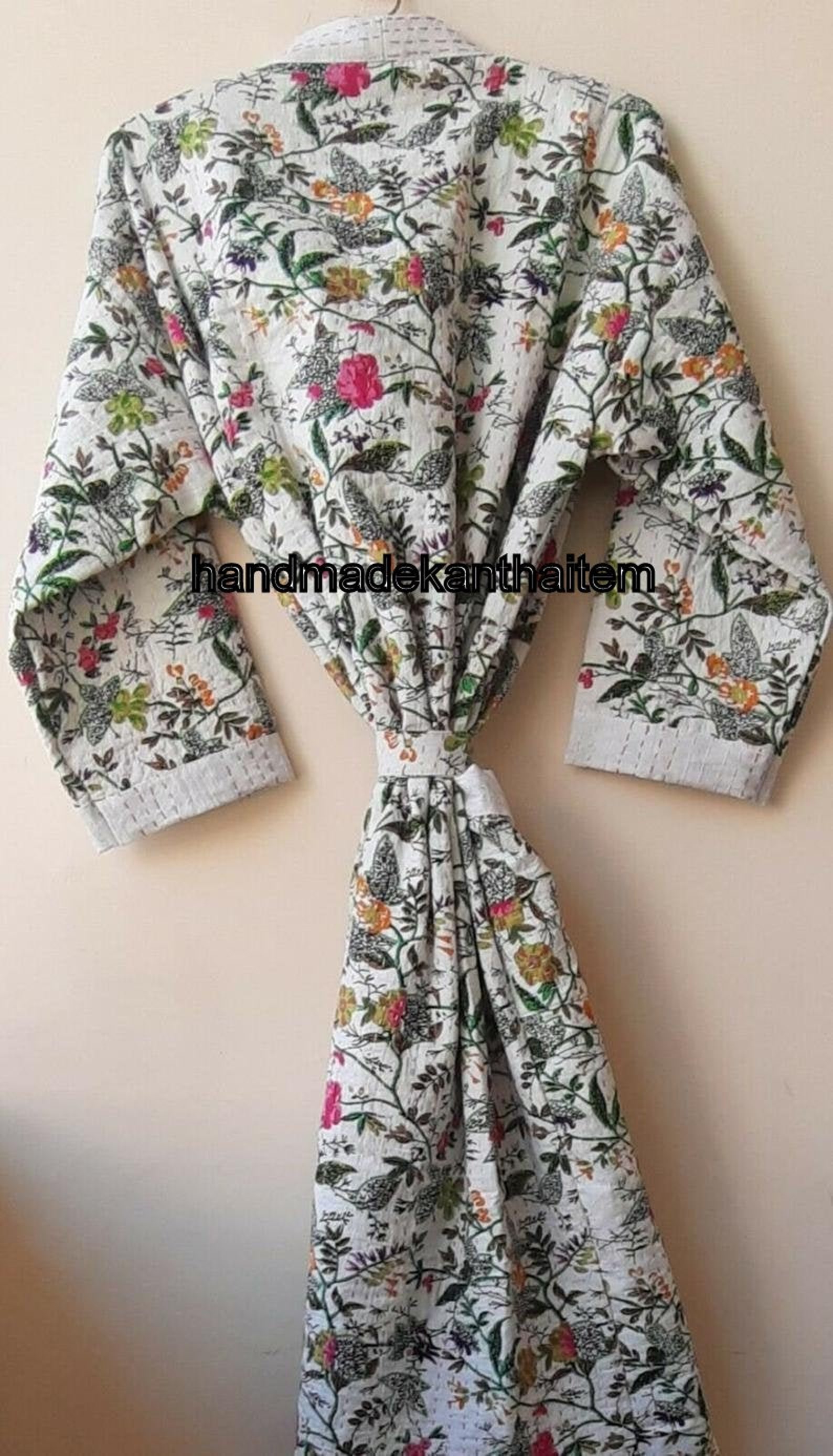 Indian Cotton Kantha Stitched Kimono Jacket Kimono Cardigan | Etsy How To Make A Kimono From A Bed Sheet