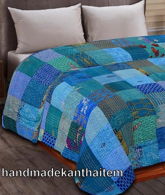 Vintage Patchwork Kantha Quilt Indian Bedding Bedspread Reversible Blanket Throw 