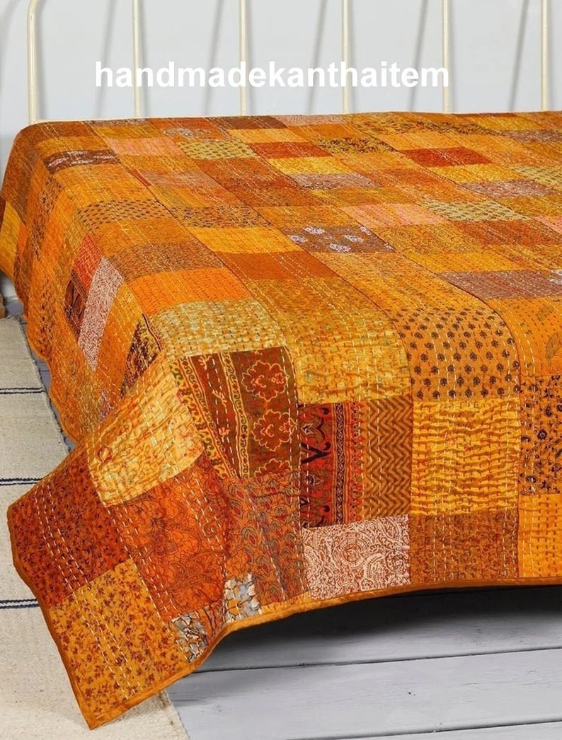 PATCHWORK KANTHA QUILT Indian Vintage Throw Blanket Cotton Etsy